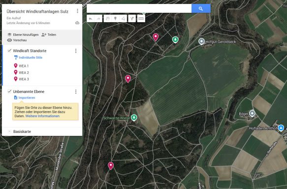Standorte geplante Windkraftanlagen